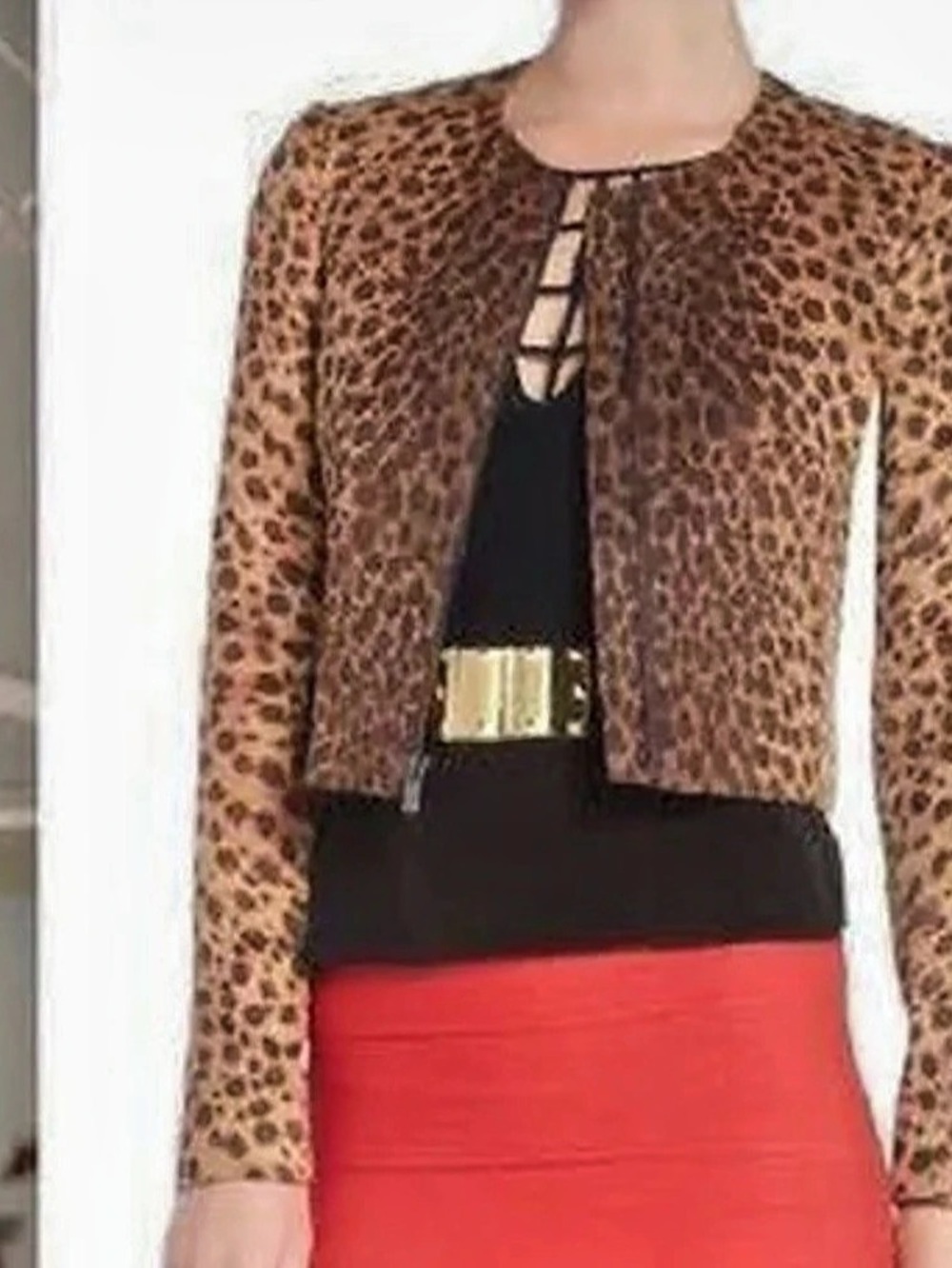 BCBGMAXAZRIA Leopard Print Cropped Faux Suede Jacket - Size S